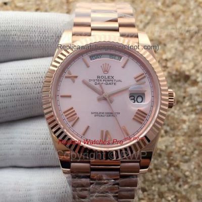 Copy Rolex Day-Date 40mm Rose Gold Roman Markers Pink Dial Man's Watch